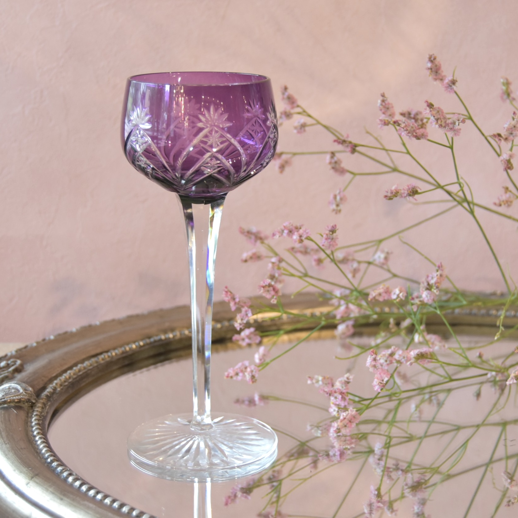 オールド バカラ  ラインワイングラス（紫）